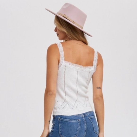 LACE TRIMMED KNIT SWEATER CAMI - IVORY - Picture 3 of 4